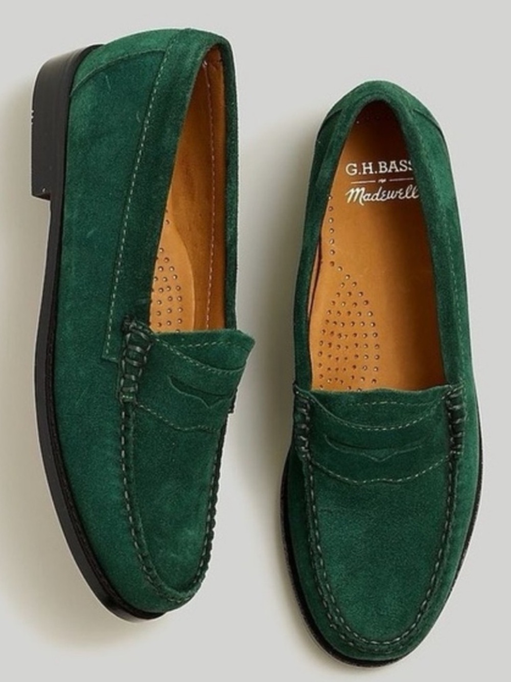 G.H. Bass & Co. Forest Green Suede Penny Loafers Madewell collab